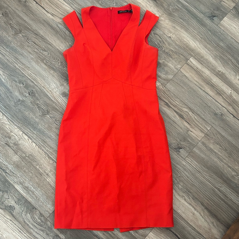 Karen Millen red ankle length sleeveless neck cutout work dress size 10
